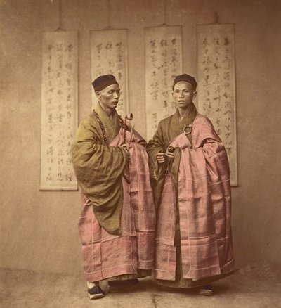 Two Men in Pink Robes by Chinese School